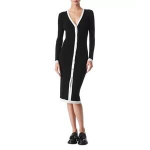 Alice + Olivia Women's Black Ivory Alcina Ribbed Knit Sweater Dress Medium